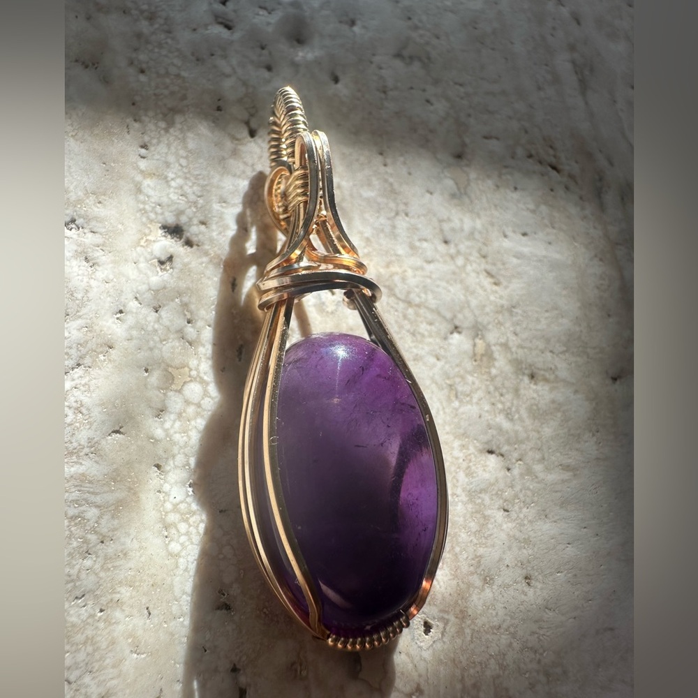 14k Gold Filled Natural Amethyst Necklace Pendant - Picture 4 of 10